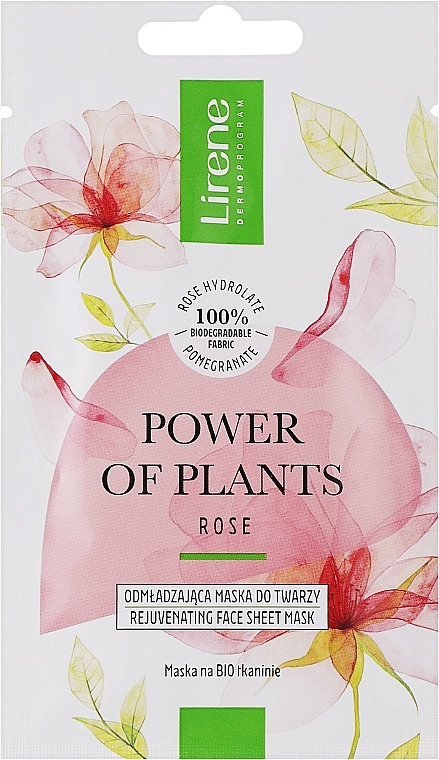 Омолаживающая тканевая маска для лица - Lirene Power Of Plants Rose Rejuvenating Face Sheet Mask — фото N1