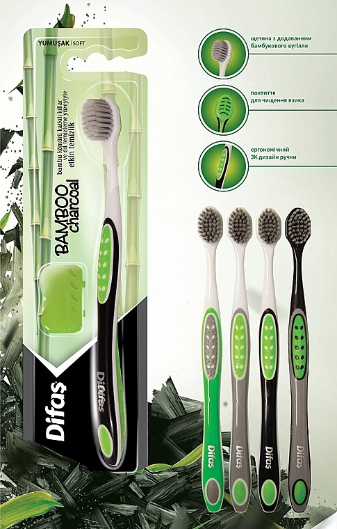 Зубная щетка с бамбуковым углем 512575, мягкая, серая с белым - Difas Pro-Сlinic Bamboo Charcoal — фото N4