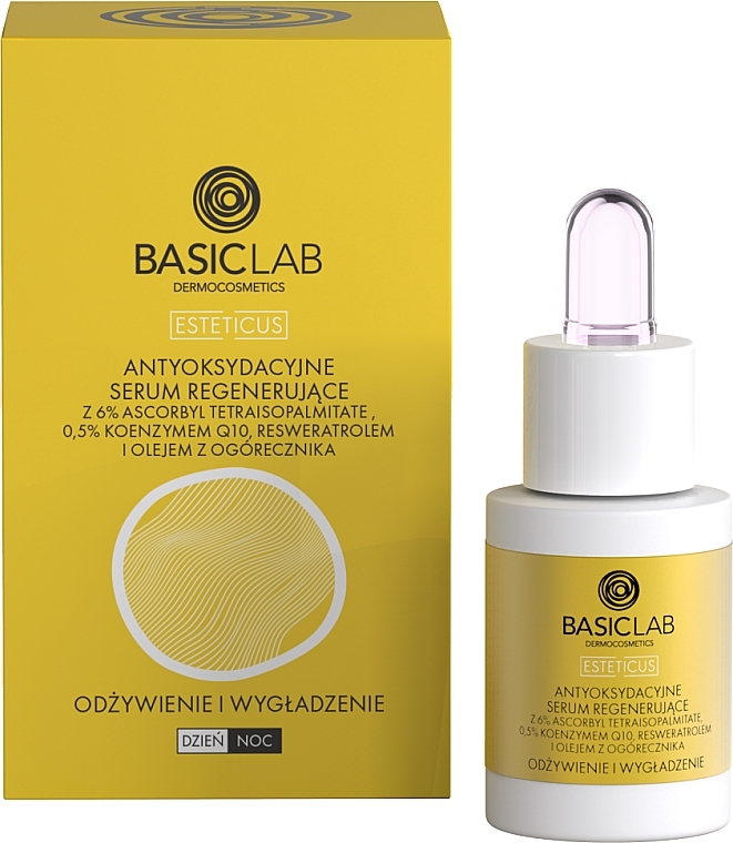 Відновлювальна сироватка з антиоксидантами для обличчя - BasicLab Dermocosmetics Esteticus Face Serum 6% Tetraisopalmitate 0.5% Coenzyme Q10 — фото N1