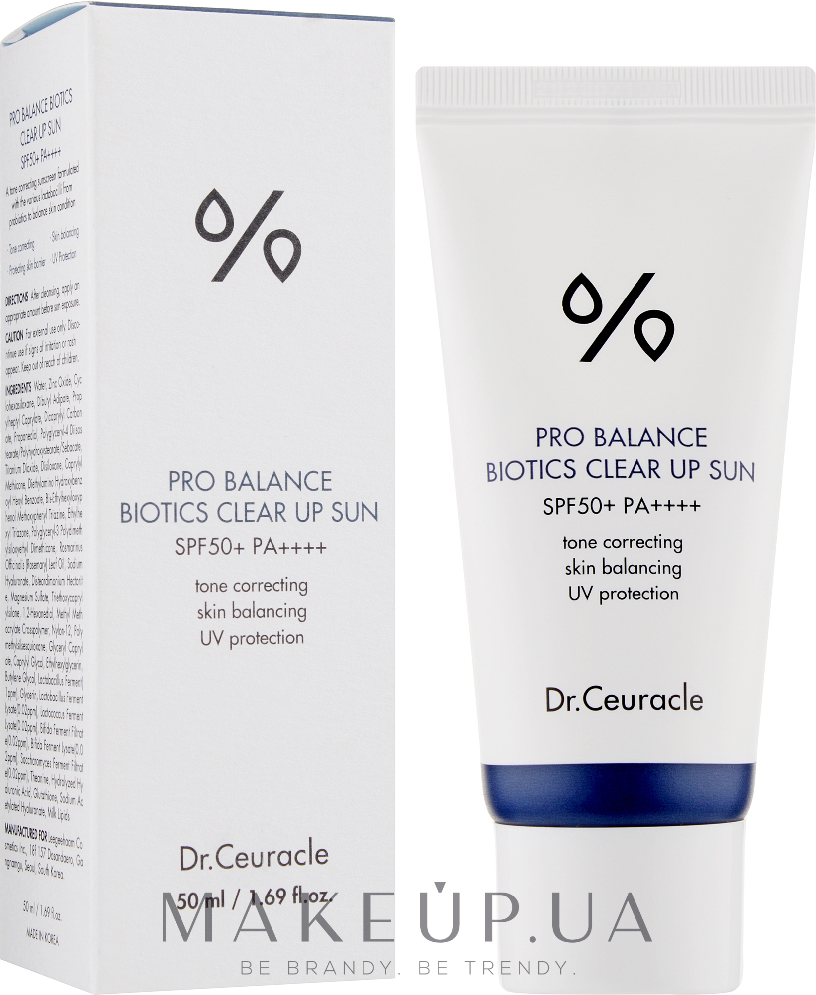 Сонцезахисний освітлювальний крем з пробіотиками - Dr.Ceuracle Pro Balance Biotics Clear Up Sun SPF50+ — фото 50ml