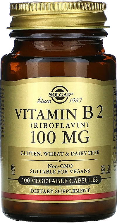 Диетическая добавка "Витамин В2, рибофлавин", 100 мг - Solgar Vitamin B2 Riboflavin 100 mg — фото N1