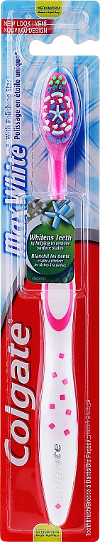 Зубная щетка средняя, розовая - Colgate Max White Medium With Polishing Star