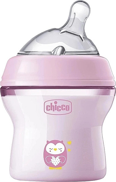 Бутылочка пластиковая 150 мл, с силиконовой соской, с 0 месяцев, розовая - Chicco Natural Feeling — фото N1