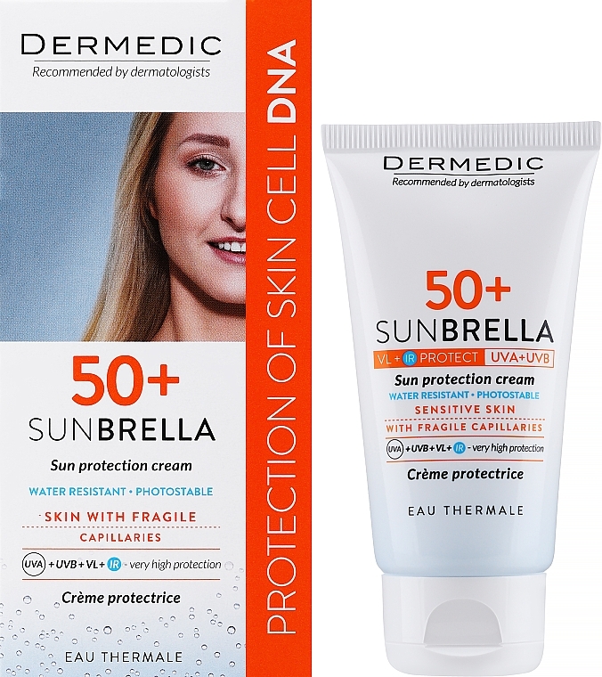 Солнцезащитный крем для кожи с расширенными капиллярами - Dermedic Sunbrella Sun Protection Cream Sensitive Skin SPF 50+ — фото N2