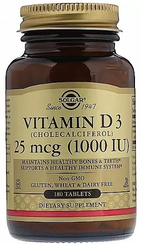 Диетическая добавка "Витамин D3", 1000 IU, 180 таблеток - Solgar Vitamin D3 1000 IU — фото N1