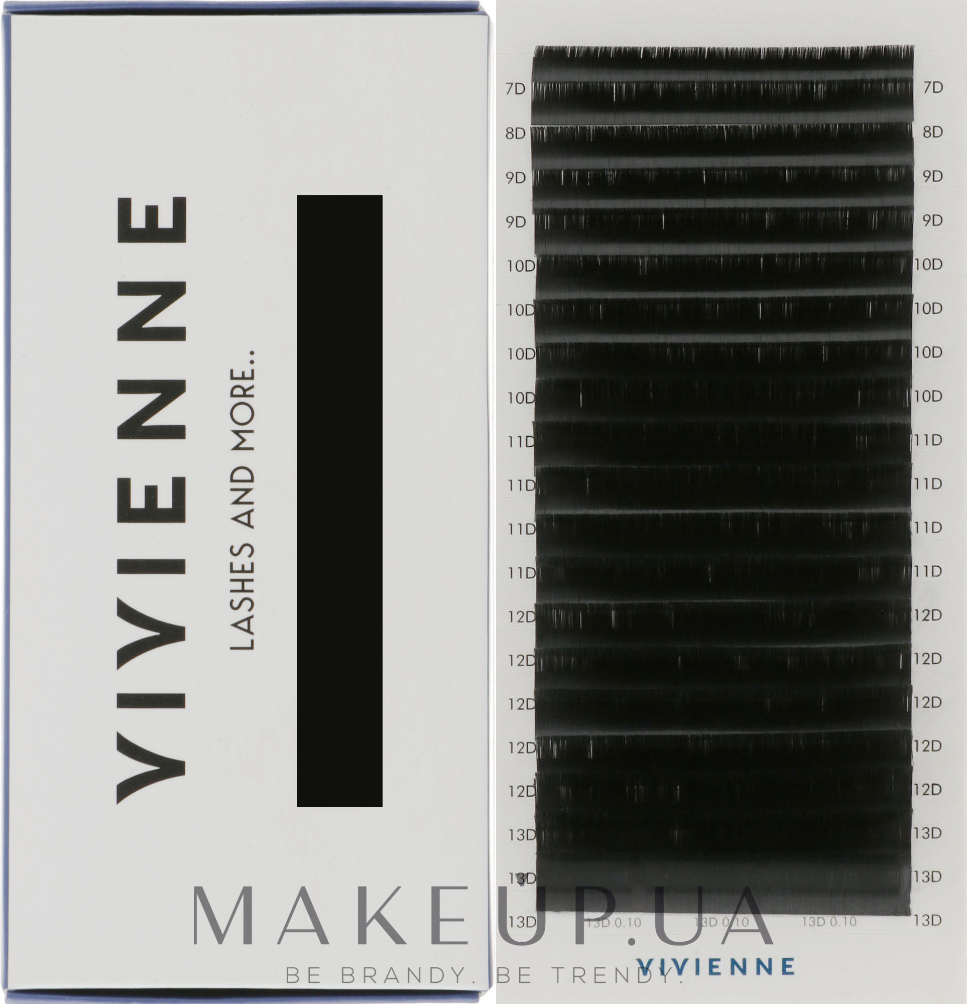 Накладные ресницы "Elite", черные, 20 линий (mix, 0,1, D, (7-13)) - Vivienne — фото 1уп