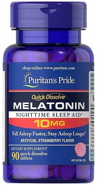 Диетическая добавка "Мелатонин. Вишневый вкус", 10 мг - Puritan's Pride Quick Dissolve Melatonin  — фото N1
