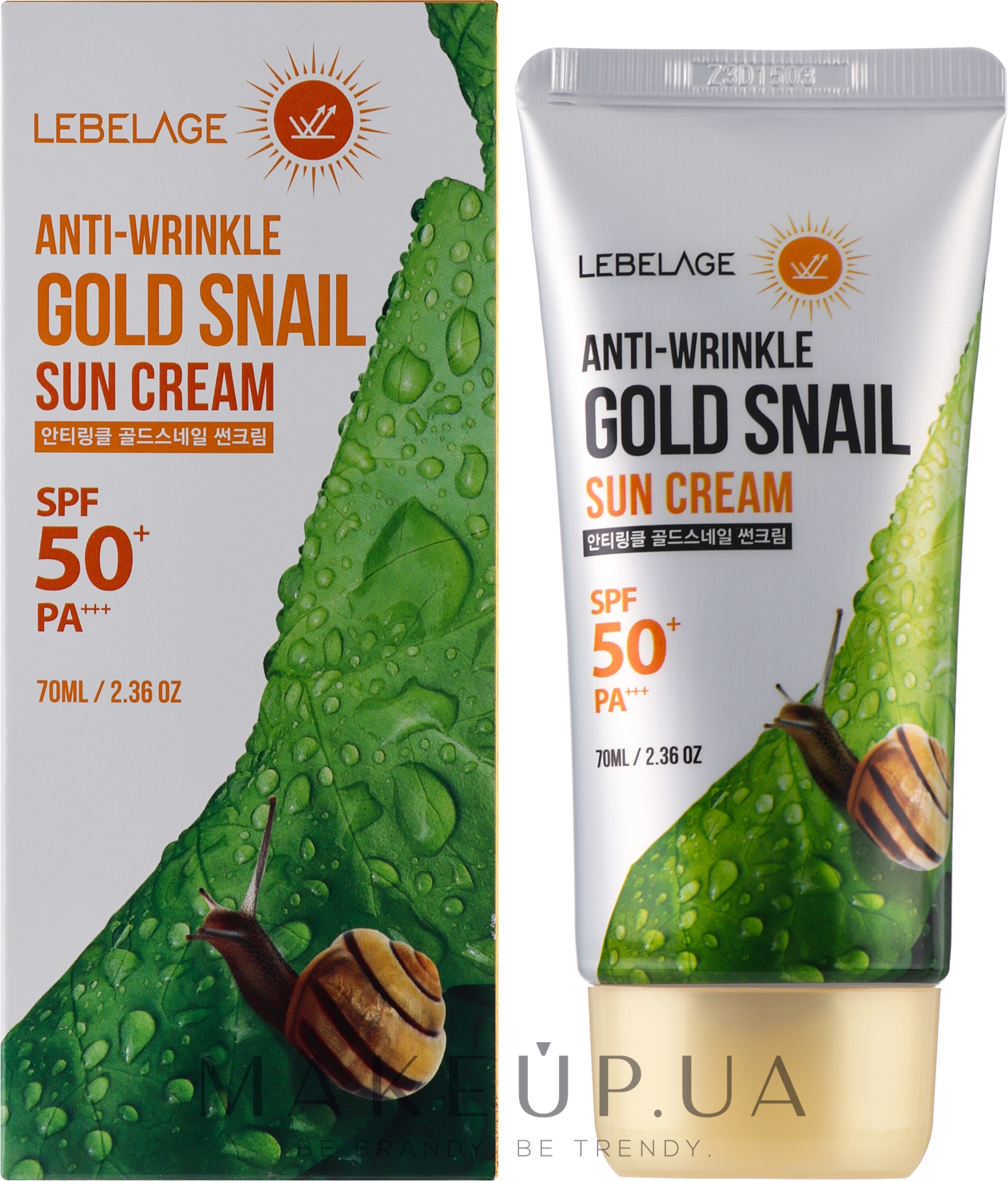 Солнцезащитный крем для лица с муцином улитка - Lebelage Anti-Wrinkle Gold Snail Sun Cream SPF50+/PA+++ — фото 70ml
