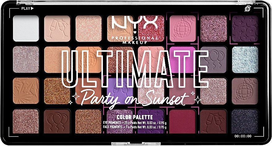 Палетка теней для век и лица с 32 оттенков - NYX Professional Makeup Ultimate Party on Sunset — фото N1