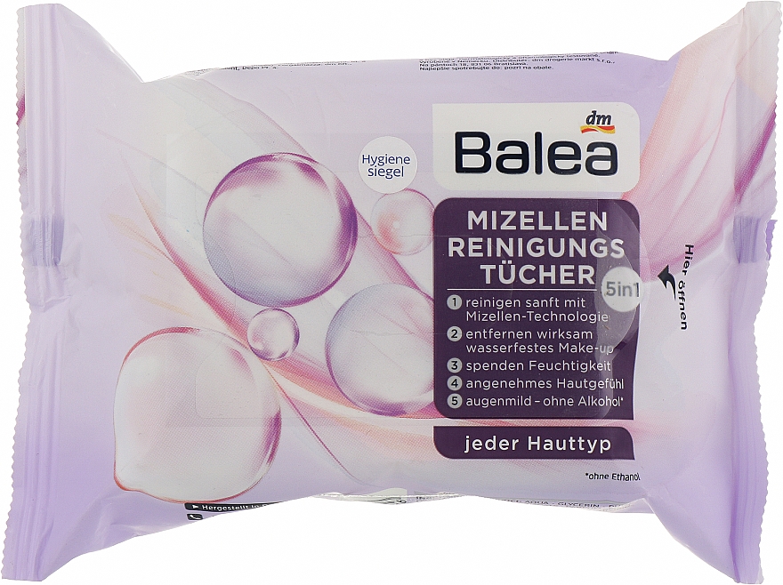 Влажные салфетки для снятия макияжа "Мицеллярные 5 в 1" - Balea — фото N2