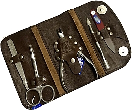 Маникюрный набор 77503BL, 5 предметов, коричневая кожа с черной полосой - SPL Manicure Set — фото N2