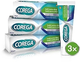 Набор - Corega Extra Strong Fresh Mint Trio (fix/cr/3x40g) — фото N1