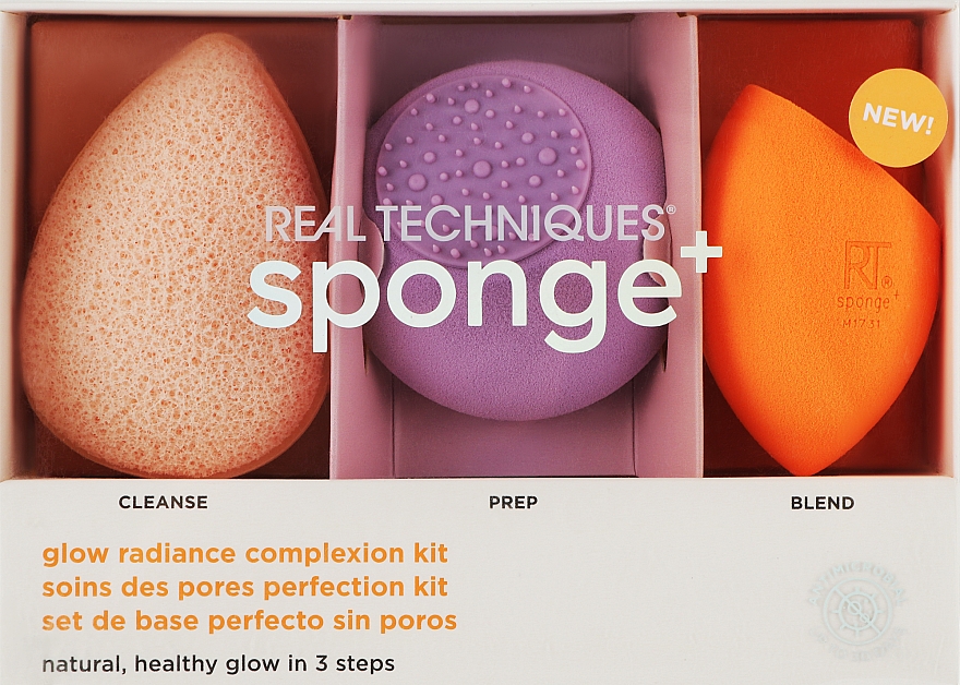 Набор спонжей для макияжа Sponge+, 3 шт. - Real Techniques Sponge Set Glow Radiance Complexion Kit — фото N1