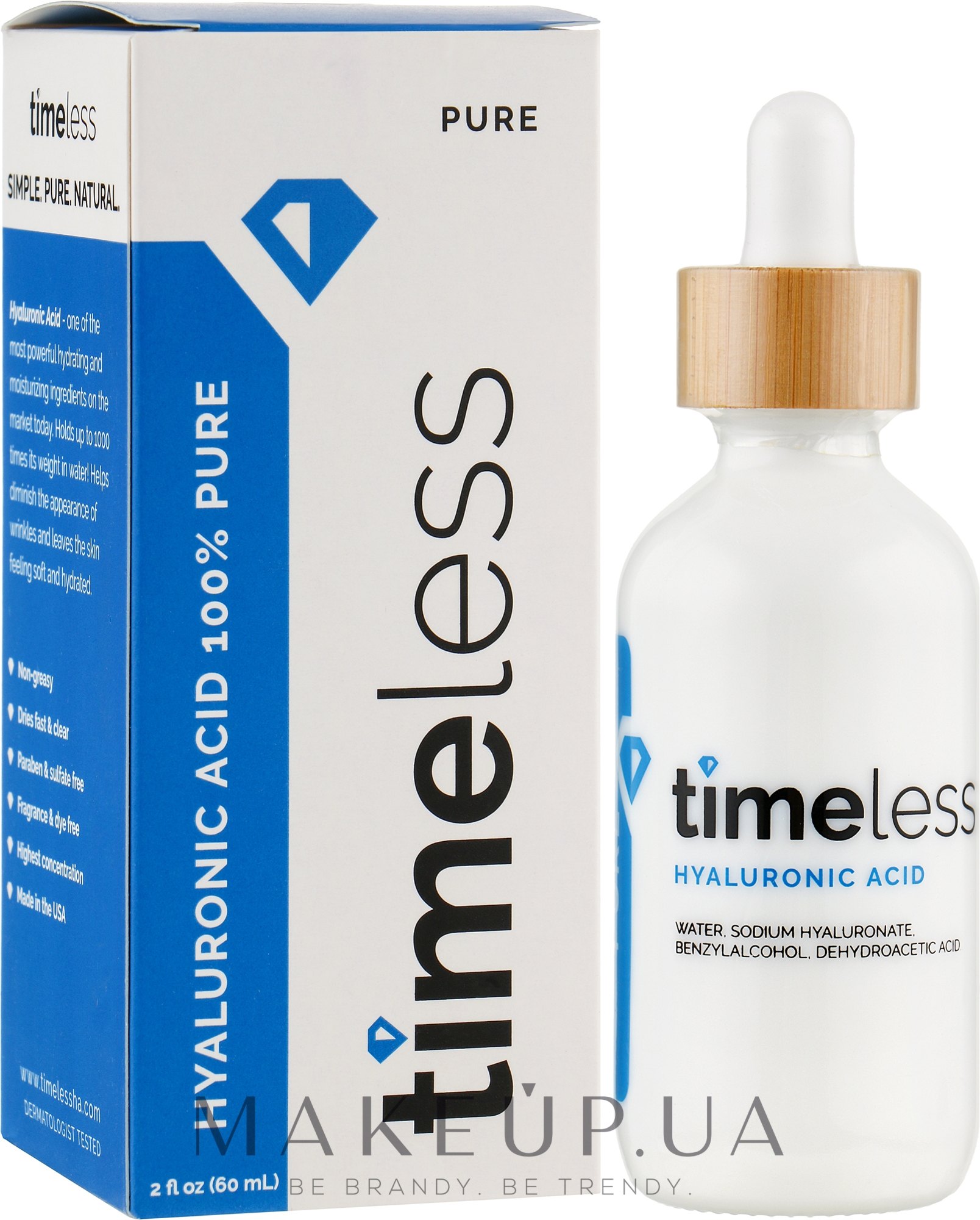 Увлажняющая и антивозрастная сыворотка для лица - Timeless Skin Care Hyaluronic Acid Pure — фото 60ml