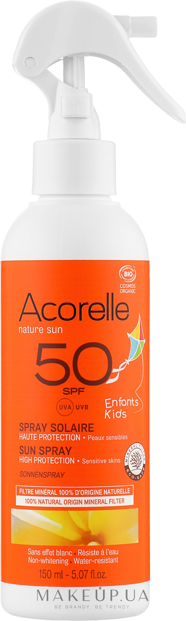 Солнцезащитный спрей для детей, органический - Acorelle Natur Sun Spray Solaire High Protection SPF50 — фото 150ml