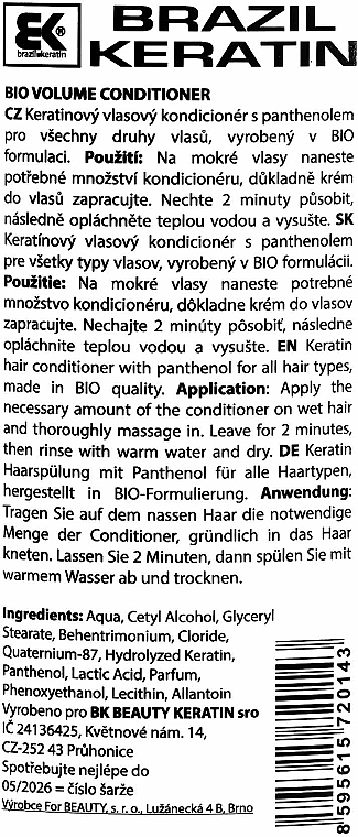 Кондиціонер для об'єму волосся з кератином - Brazil Keratin Bio Volume Conditioner — фото N2