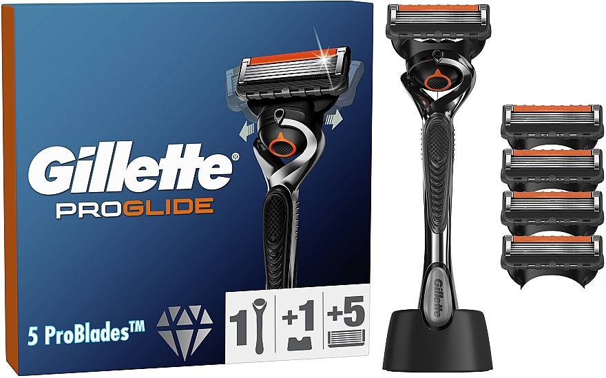 Бритва з 4 змінними касетами+підставка - Gillette Fusion ProGlide — фото N1