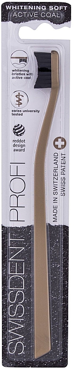 Зубная щетка, золотистая - Swissdent Profi Whitening Active Coal Gold Soft Toothbrush — фото N1