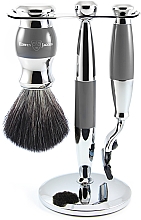 Духи, Парфюмерия, косметика Набор для бритья - Edwin Jagger Grey & Chrome 3 Piece Mach3 Set Black Synthetic