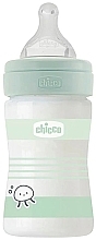 Бутылочка стеклянная с силиконовой соской с медленным потоком, с 0 месяцев, зеленая - Chicco Well-Being — фото N1