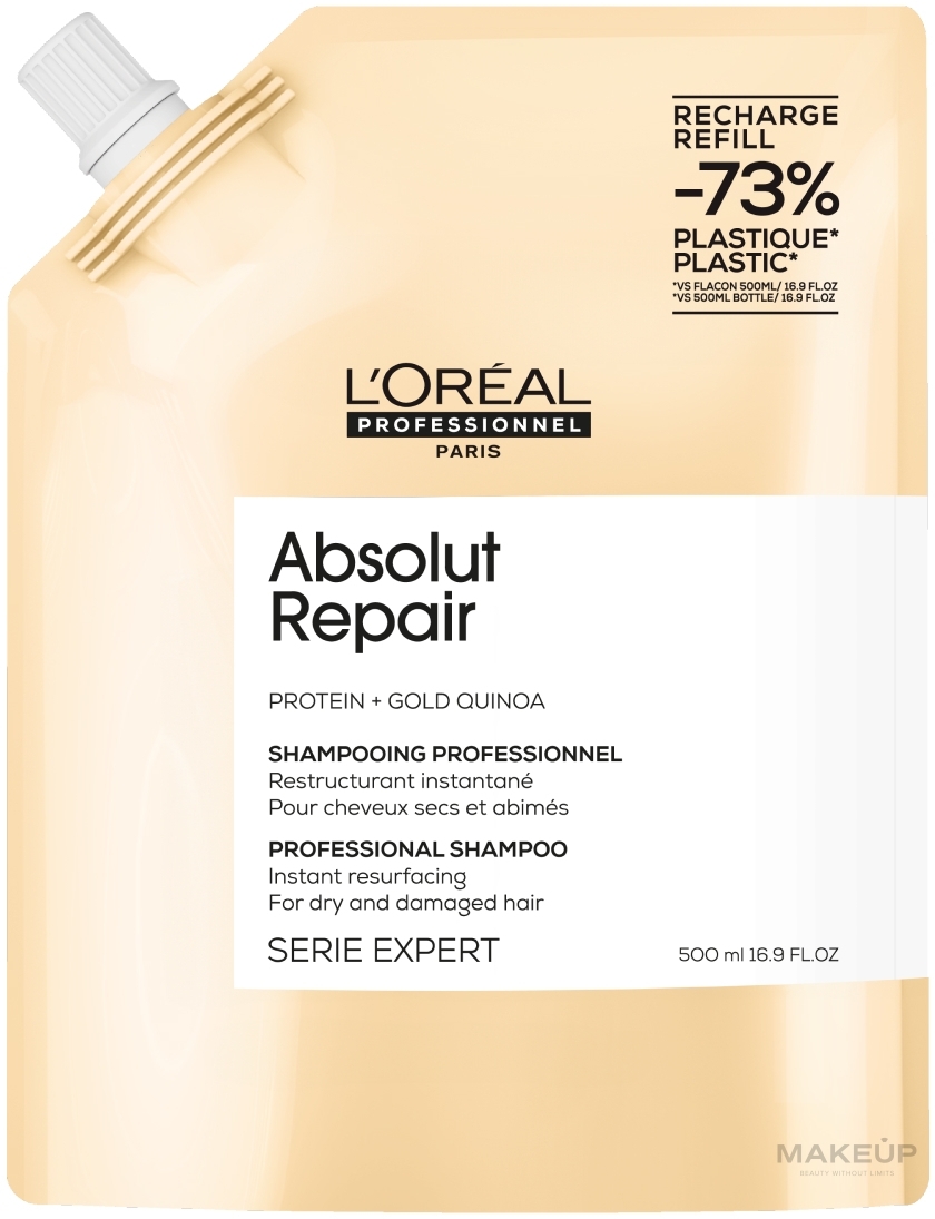 Профессиональный шампунь для сухих и поврежденных волос - L'Oreal Professionnel Serie Expert Absolut Repair Gold Quinoa + Protein Shampoo (рефил) — фото 500ml