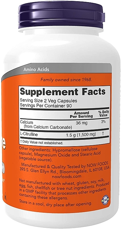 Харчова добавка "L-цитрулін", 750 мг - Now Foods L-Citrulline Veg Capsules — фото N3