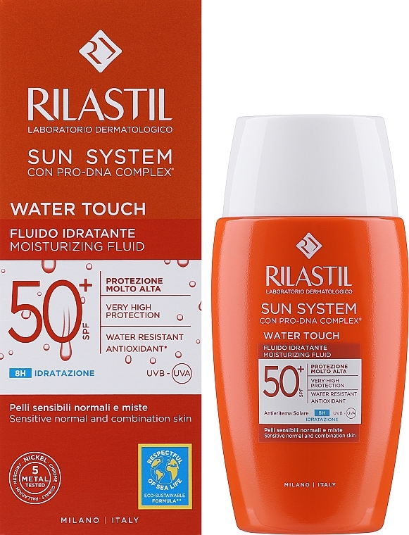Увлажняющий солнцезащитный флюид для лица на водной основе с SPF 50 - Rilastil Sun System Fluide Water Touch SPF 50+ — фото N2