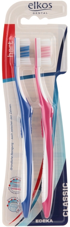 Зубная щетка жесткая, синяя+розовая - Elkos Dental Classic — фото N1