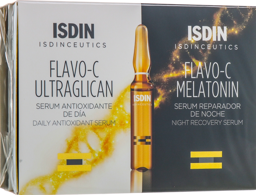 Набір - Isdin Isdinceutics Flavo-C Pack 10 Ultraglican 10 Melatonin Ampoules(ser/10x2ml+ser/10x2ml + punch) — фото N4