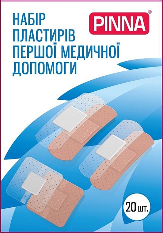 Набір пластирів першої медичної допомоги прозорого та тілесного кольору, 20 шт. - Pinna — фото N1