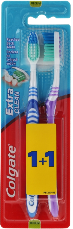 Зубная щетка средней жесткости "Extra Clean", синяя + фиолетовая - Colgate Extra Clean Medium — фото N1