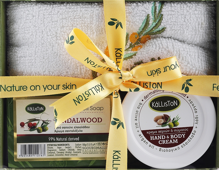 Набір - Kalliston Box Kit Sandalwood + Argan (towel/1pcs + b/cr/75ml + soap/100g) — фото N1