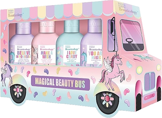 Набор - Baylis & Harding Beauticology Candy Beauty Bus Gift Set (b/wash/100ml + sh/cr/100ml + sh/gel/100ml + b/lot/100ml) — фото N1