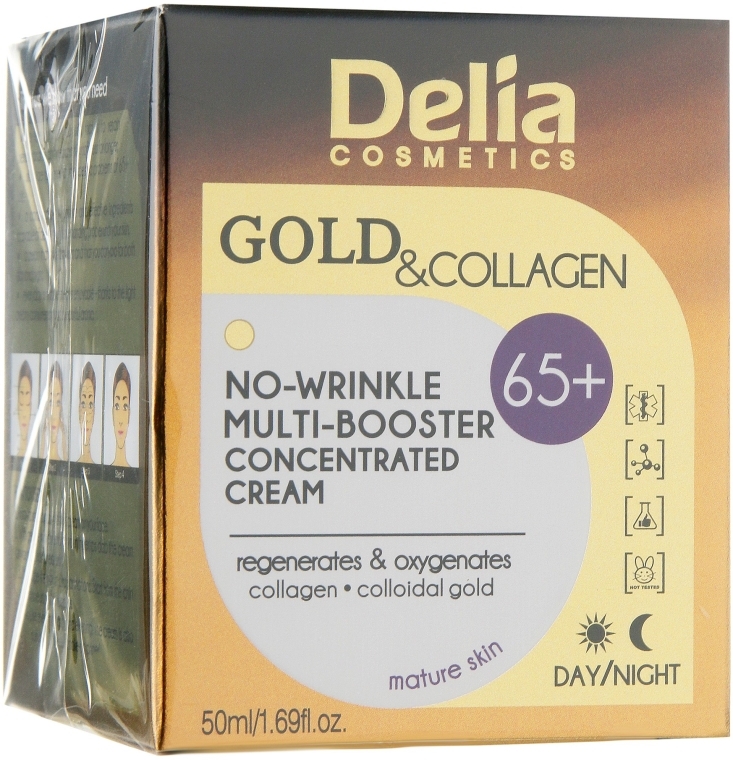 Крем-концентрат против морщин 65+ - Delia Gold&Collagen No-Wrinkle Multi-Booster Concentrated Cream 65+