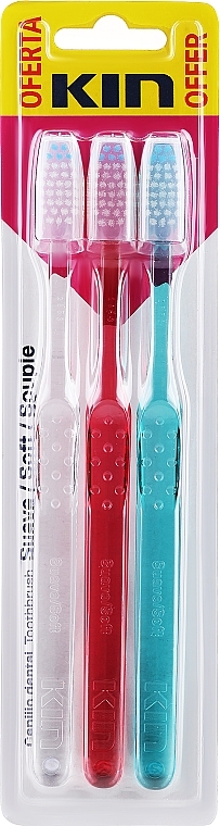 Набор, прозрачная, красная, бирюзовая - Kin Cepillo Dental Soft Toothbrush (toothbrush/3pcs)  — фото N1