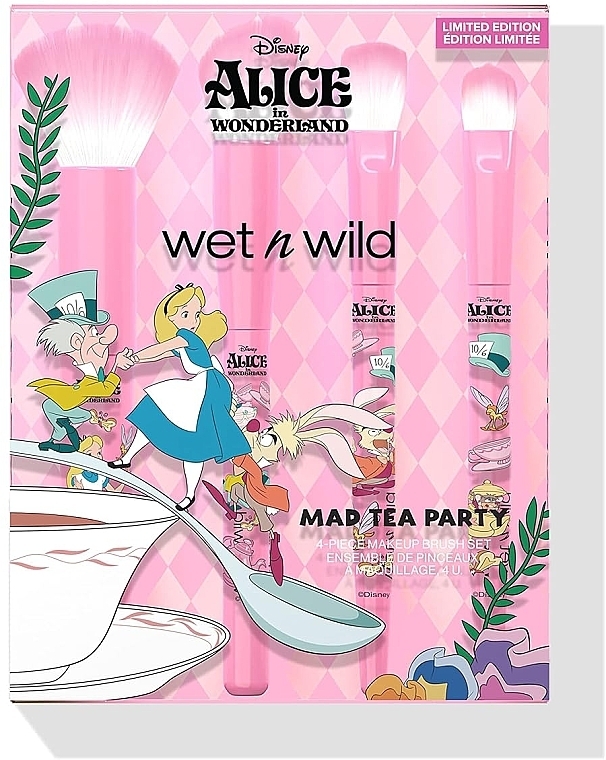 Набір пензлів для макіяжу, 4 шт. - Wet N Wild Alice in Wonderland Mad Tea Party 4-Piece Makeup Brush Set — фото N2