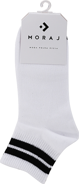 Женские короткие носки с широкими полосатыми манжетами, белые - Moraj — фото N1