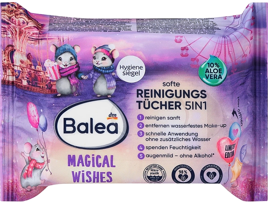 Влажные салфетки для снятия макияжа 5 в 1 "Волшебные пожелания" - Balea Magical Wishes Reinigungstucher 5in1 — фото N1