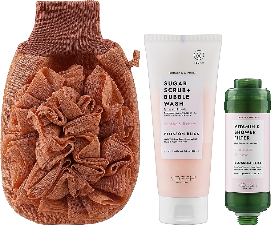 Набор - Voesh Complete Body Care Set Blossom Bliss (b/scrub/210g + sh/filter/70g + loofah/1pcs) — фото N2