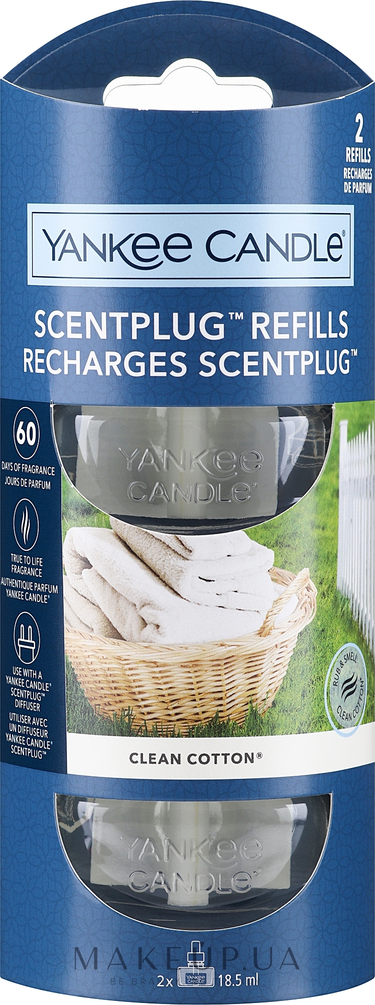 Сменный блок для электрической аромалампы - Yankee Candle Electric Scented Oil Refills Clean Cotton — фото 2x18.5ml
