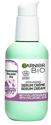 Антивозрастная крем-сыворотка для лица с гиалуроновой кислотой - Garnier Bio 2in1 Anti-Age Serum Cream With Hyaluronic Acid — фото N2