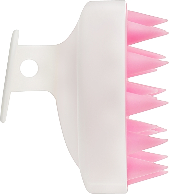 Щітка-масажер CS041WR силіконова з ручкою, кругла, d80мм, білий/рожевий - Cosmo Shop — фото N2