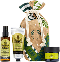 Набор - The Body Shop Hemp & A Hug Body Care Gift Christmas Gift Set (mask/75ml + oil/125ml + h/cr/100ml + acc/1pc) — фото N1