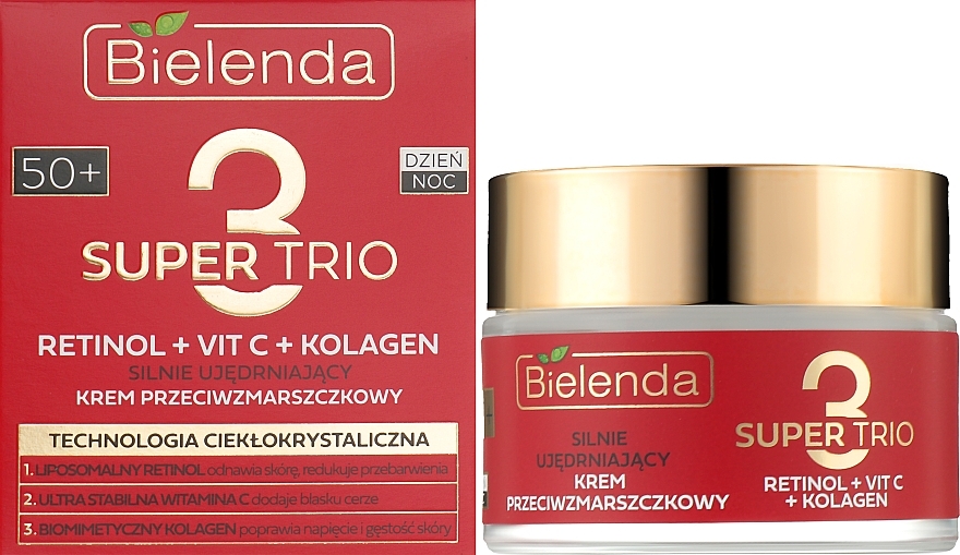 Укрепляющий крем для лица против морщин 50+ - Bielenda Super Trio Retinol + Vit C + Kolagen — фото N2