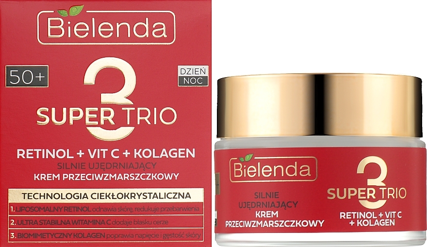 Зміцнювальний крем для обличчя проти зморщок 50+ - Bielenda Super Trio Retinol + Vit C + Kolagen — фото N2