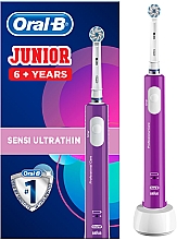 Парфумерія, косметика Електрична зубна щітка дитяча, від 6 років, фіолетова - Oral-B Junior Sensi Ultrathin Purple