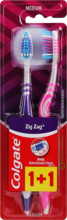 Зубная щетка "Зигзаг плюс" средняя, розовая + фиолетовая - Colgate Zig Zag Plus Medium — фото N1