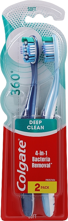 Зубні щітки "Суперчистота", м'які, темно-синя і блакитна - Colgate 360 Whole Mouth Clean Soft — фото N1