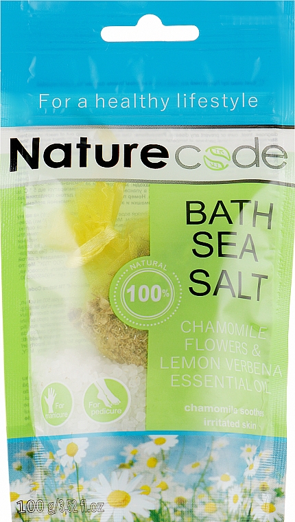 Морська сіль для ванни "Квіти ромашки й ефірна олія лимонної вербени" - Nature Code Bath Sea Salt