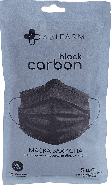 Захисна маска з вугільним фільтром, тришарова, стерильна, чорна - Abifarm Black Carbon — фото N6